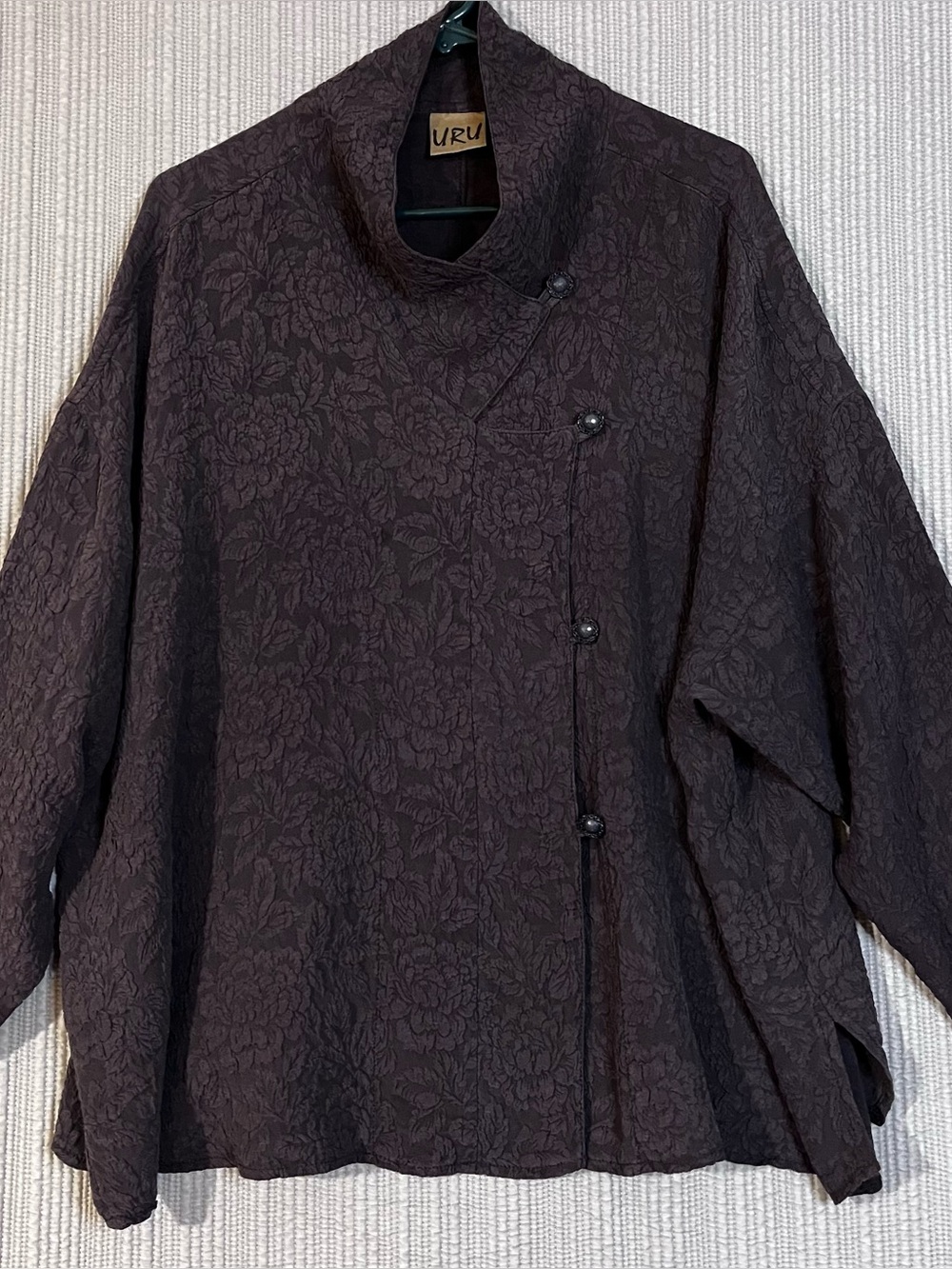 Uru Textured Silk Dark Artsy Top Asymmetric Button Up Womens O/S